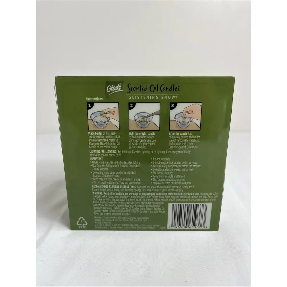 Glade Scented Oil Candles Glistening Snow 1 glass holder, 2 oil candle refills